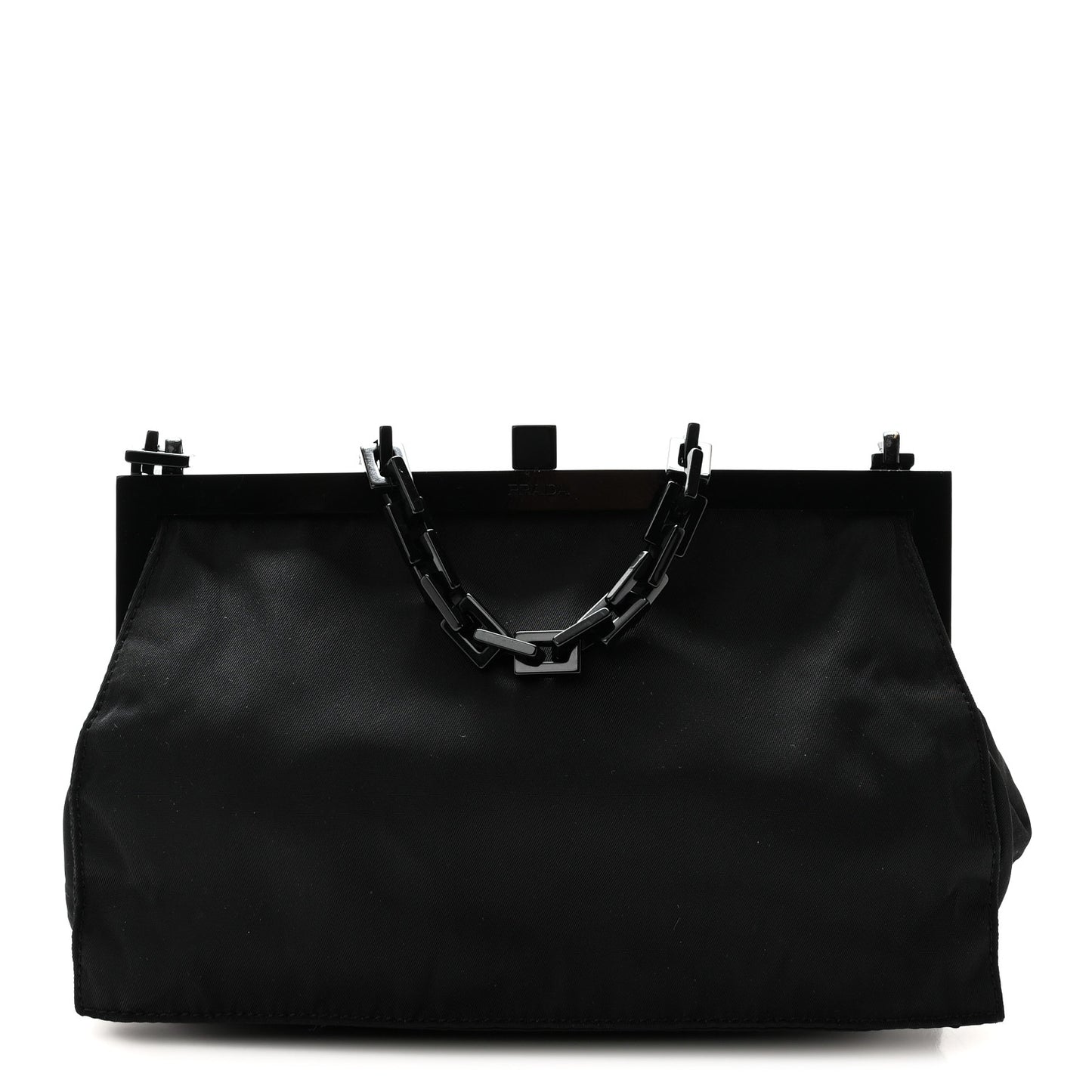Tessuto Nylon Kisslock Frame Shoulder Bag Black