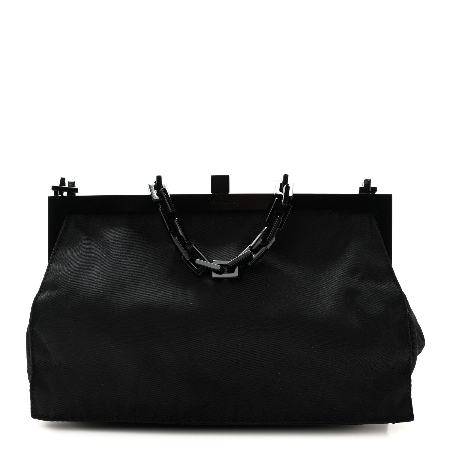 Prada Tessuto Nylon Kisslock Frame Shoulder Bag Black 1 of 9