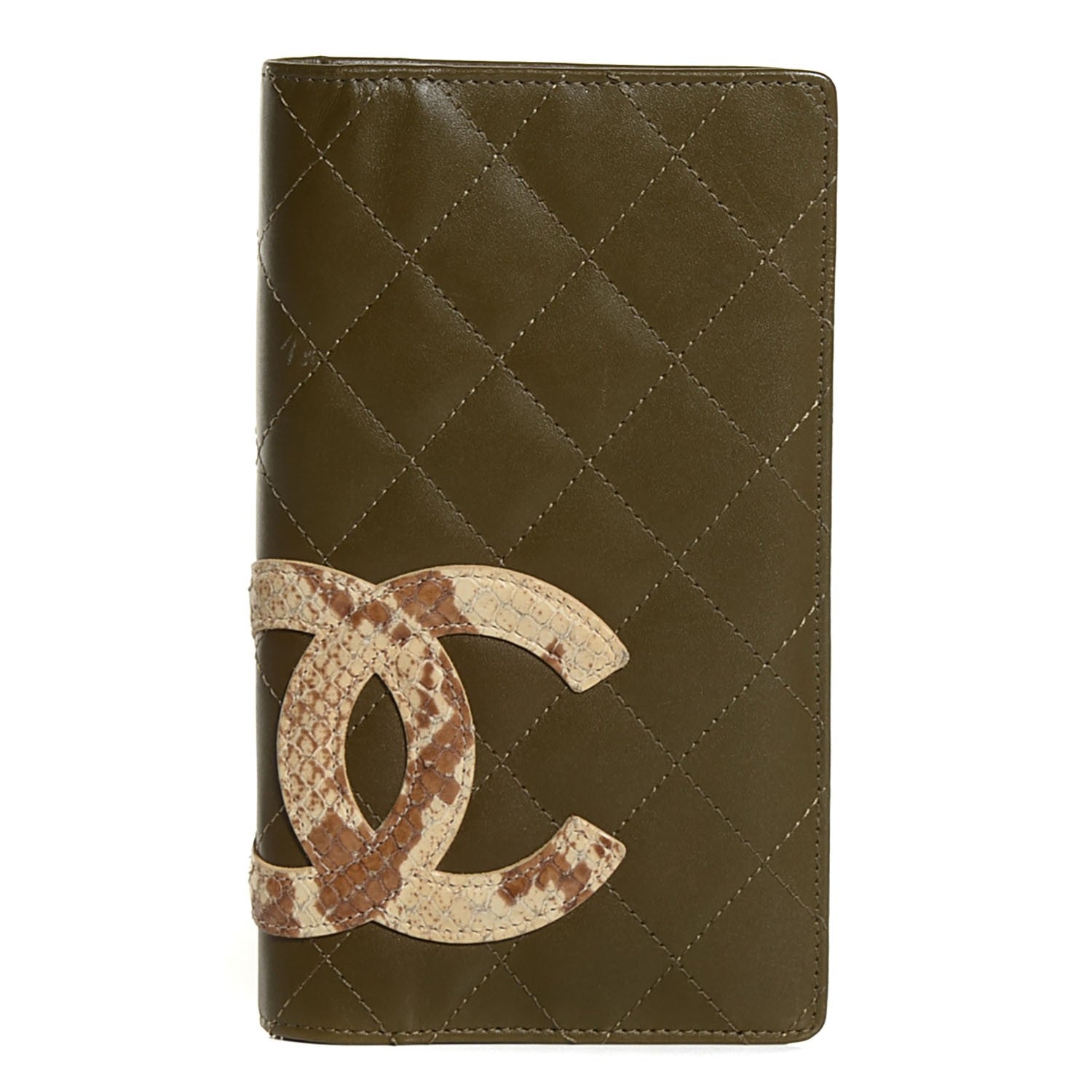 Chanel Calfskin Python Quilted Cambon Yen Wallet Khaki 1 of 8