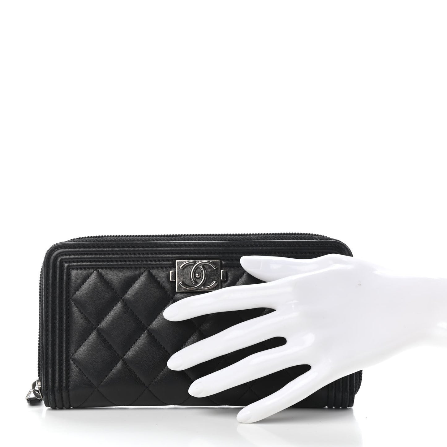 Lambskin Quilted Boy Zip Around Wallet Black