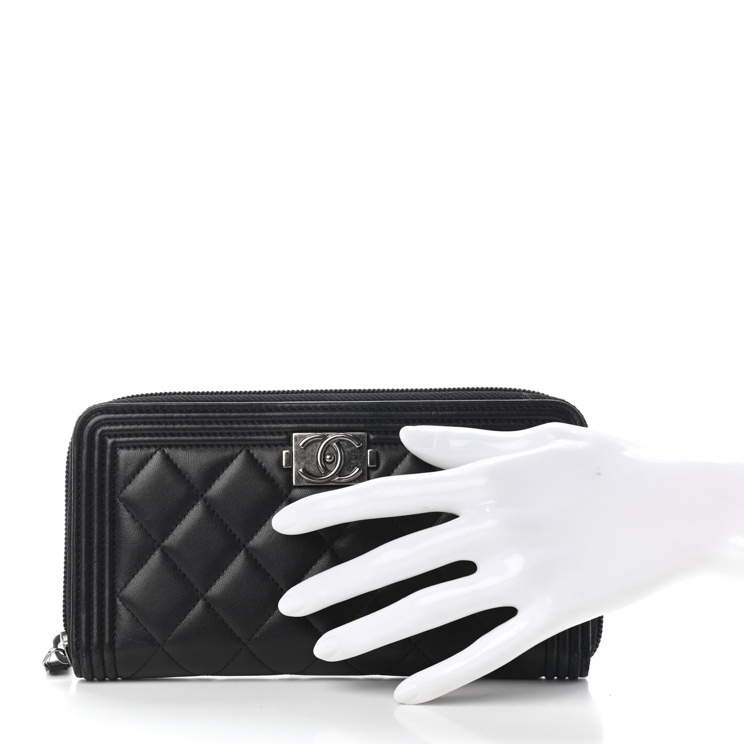 Chanel Lambskin Quilted Boy Zip Around Wallet Black 2 of 10