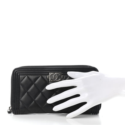 Chanel Lambskin Quilted Boy Zip Around Wallet Black 2 of 10