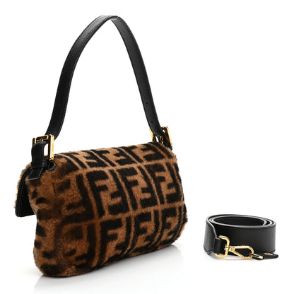 Fendi Shearling Vitello Dolce Macro FF 1974 Baguette Tobacco Black 3 of 10