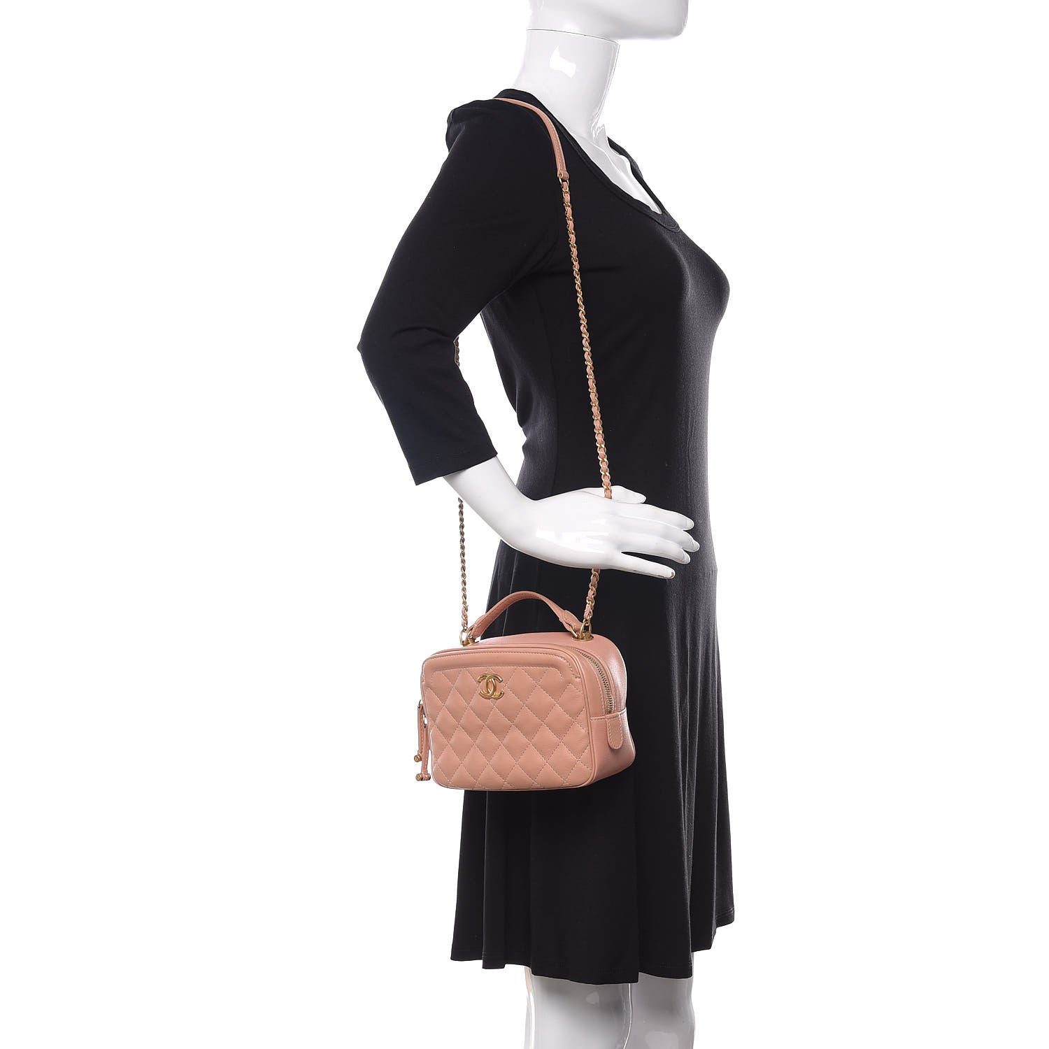 Chanel Calfskin Quilted CC Small Vanity Case Dark Beige 2 of 11