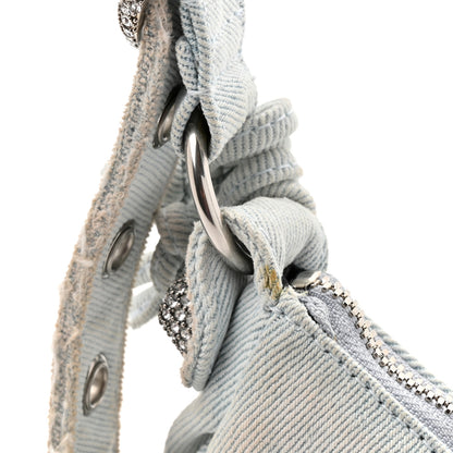 Balenciaga Washed Frayed Denim Crystal XS Le Cagole Shoulder Bag Pale Blue 13 of 15