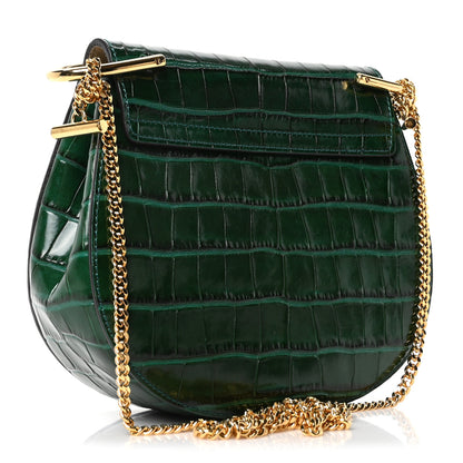 Chloe Calfskin Crocodile Embossed Mini Drew Shoulder Bag Woodsy Green 3 of 10