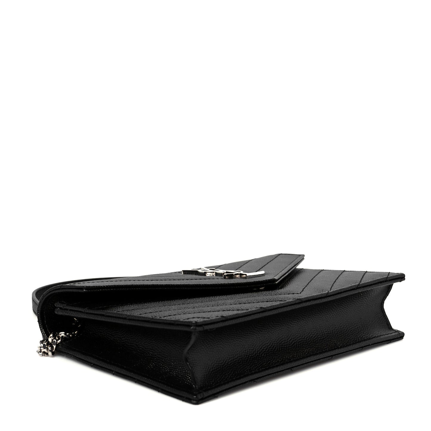 Grain De Poudre Matelasse Chevron Monogram Envelope Chain Wallet Black