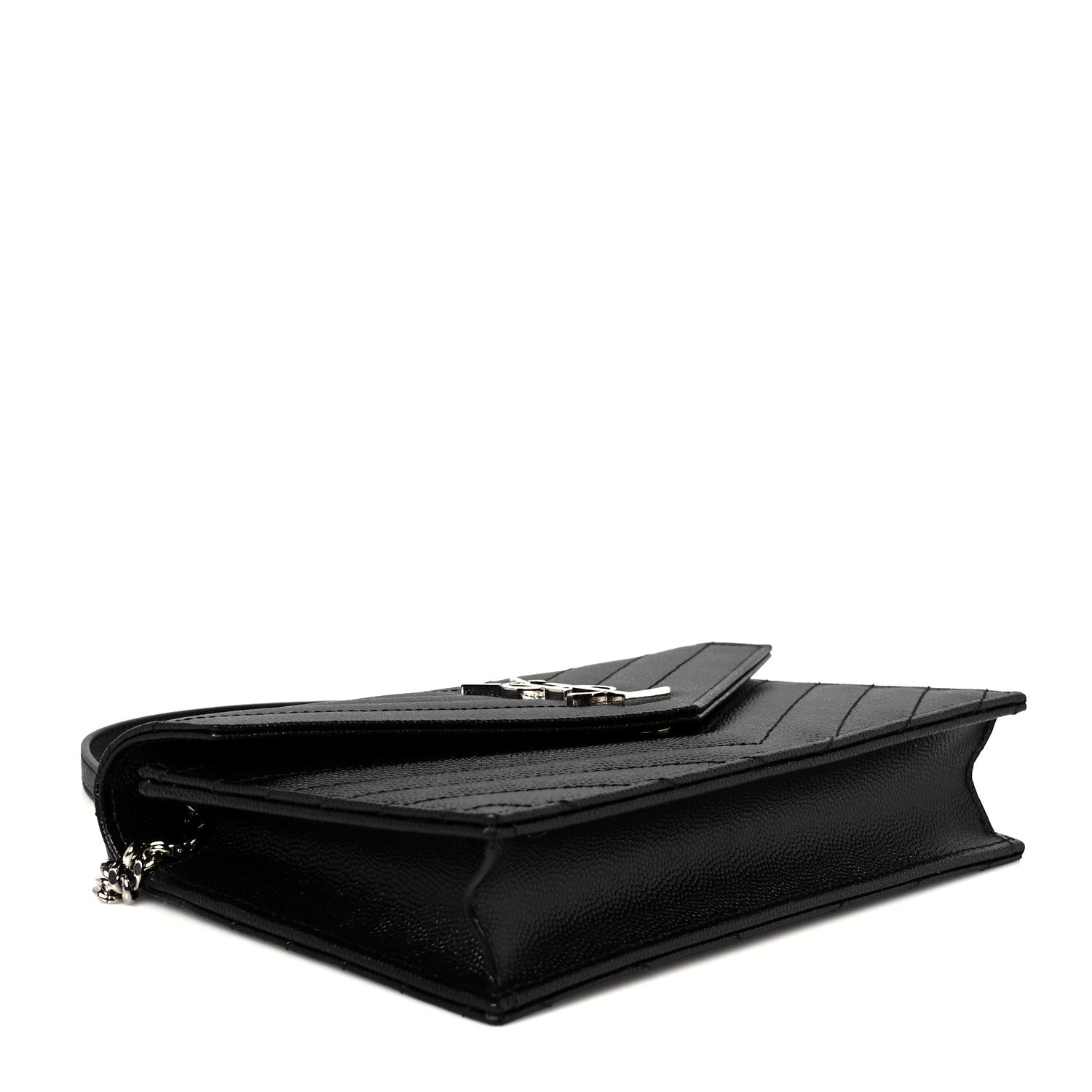 Saint Laurent Grain De Poudre Matelasse Chevron Monogram Envelope Chain Wallet Black 4 of 12