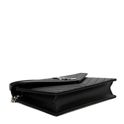 Saint Laurent Grain De Poudre Matelasse Chevron Monogram Envelope Chain Wallet Black 4 of 12