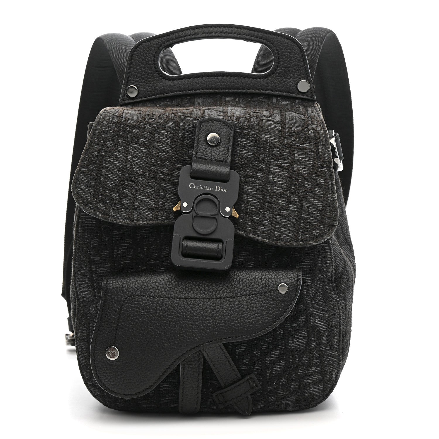 Christian Dior Oblique Jacquard Mini Saddle Backpack Black Blue 1 of 13