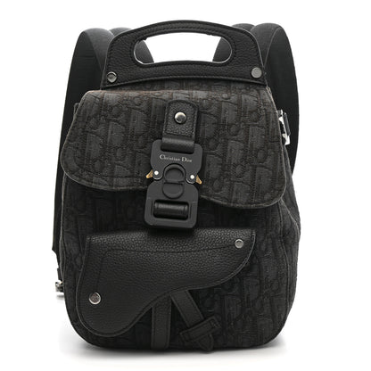 Christian Dior Oblique Jacquard Mini Saddle Backpack Black Blue 1 of 13