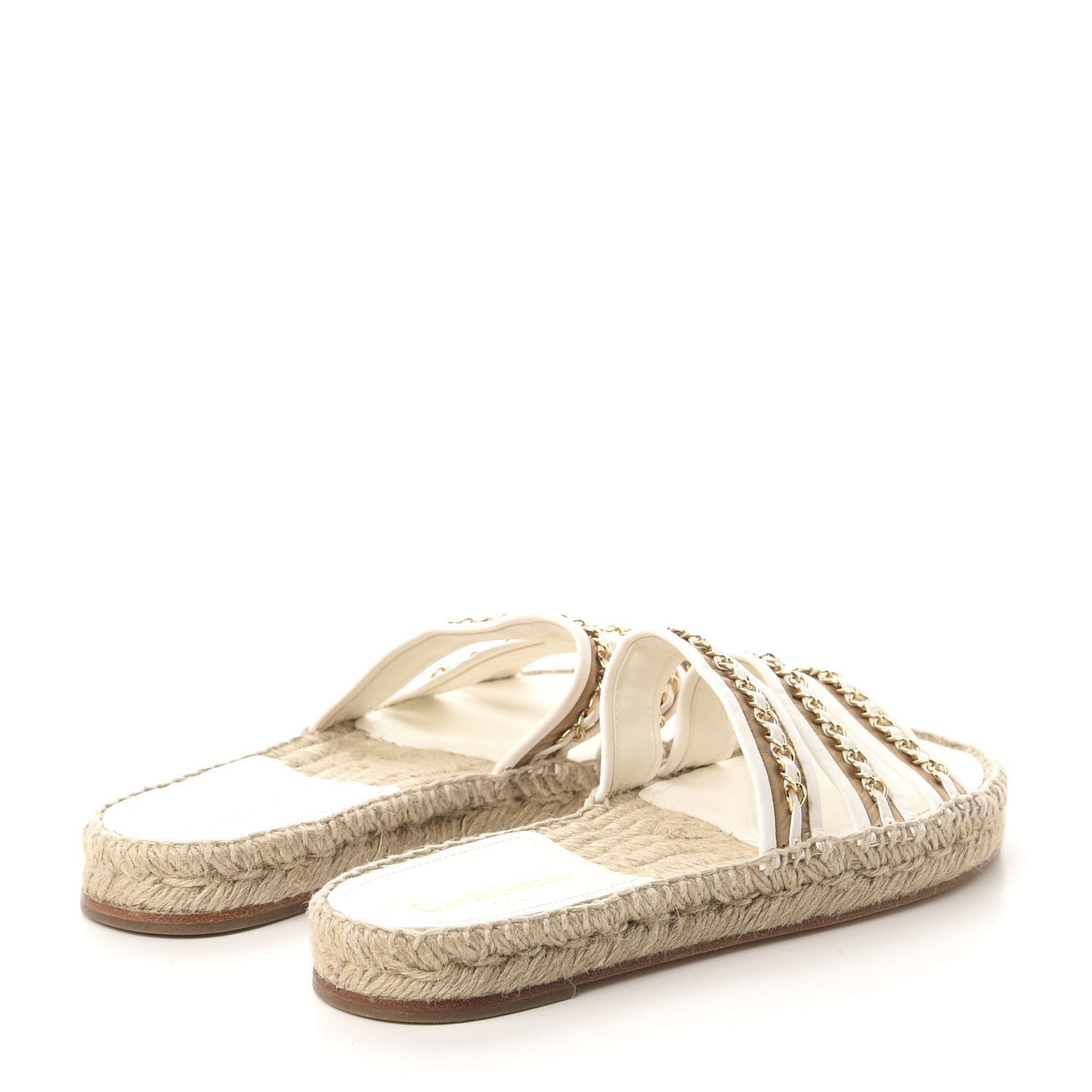 Lambskin Chain Espadrille Slip On Sandals 41 White