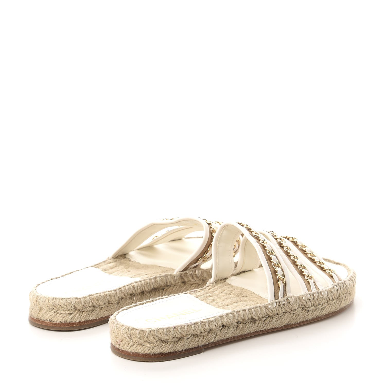 Chanel Lambskin Chain Espadrille Slip On Sandals 41 White 4 of 8