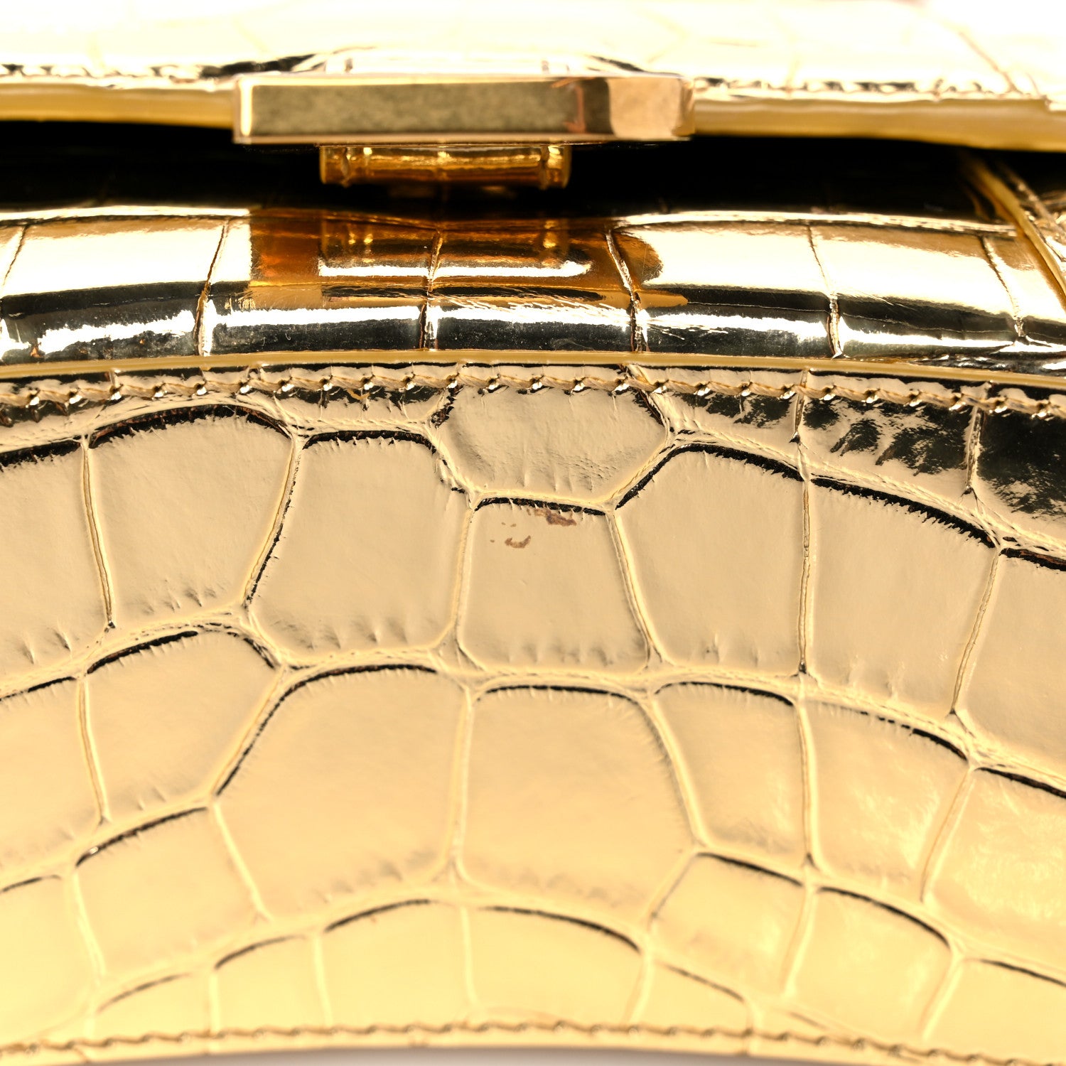 Balenciaga Metallic Calfskin Crocodile Embossed Hourglass Top Handle Bag XS Gold 12 of 13