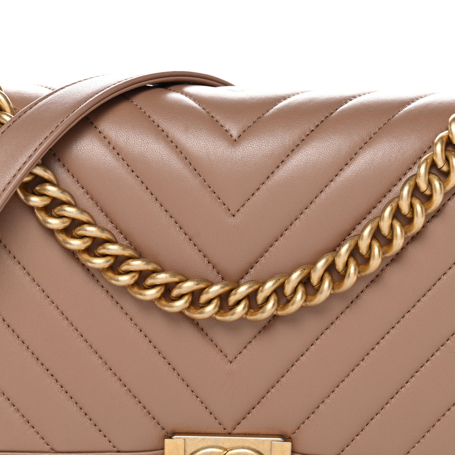 Chanel Lambskin Chevron Quilted New Medium Boy Flap Dark Beige 8 of 10