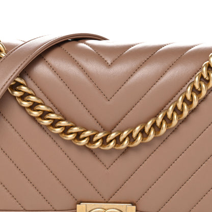 Chanel Lambskin Chevron Quilted New Medium Boy Flap Dark Beige 8 of 10