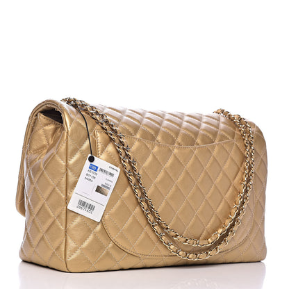 Chanel Metallic Calfskin Quilted Small XXL Travel Flap Bag Gold 3 of 10