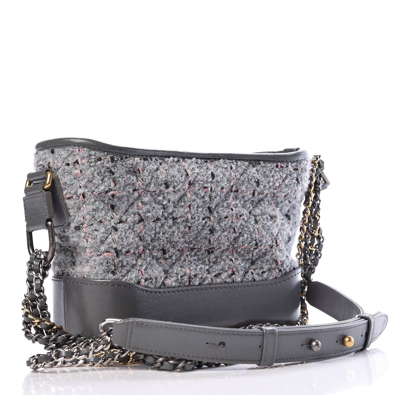 Chanel Tweed Calfskin Quilted Small Gabrielle Hobo Grey 3 of 10
