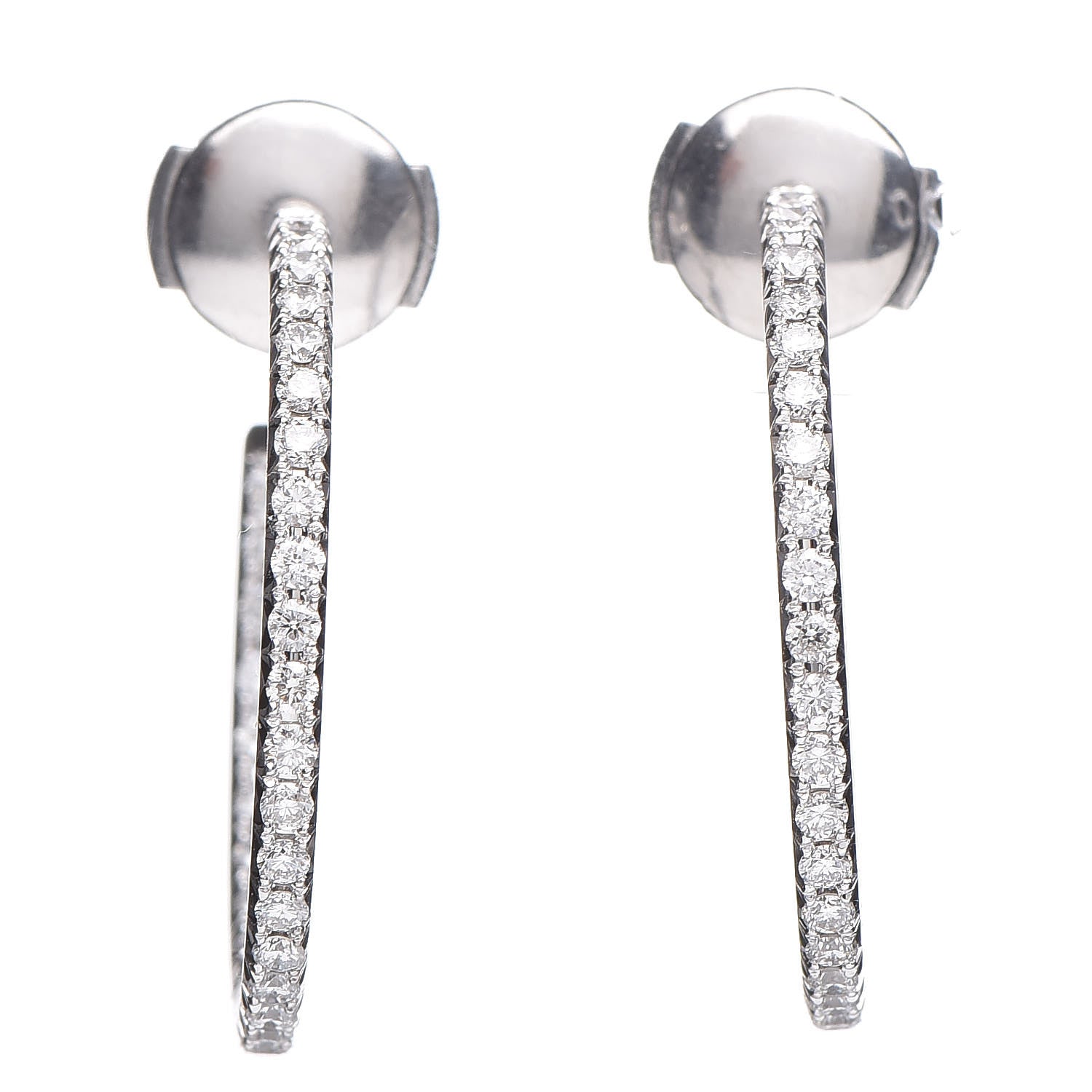 Tiffany 18K White Gold Diamond Medium Metro Hoop Earrings 1 of 6