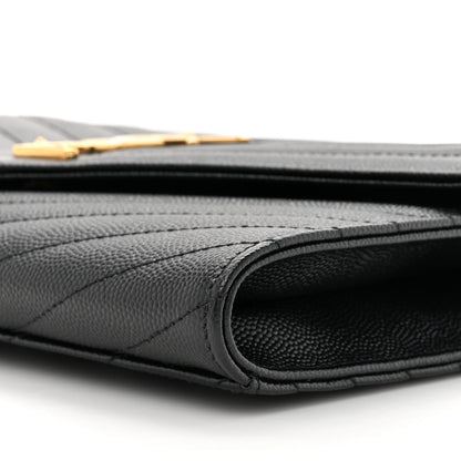 Saint Laurent Grain De Poudre Matelasse Chevron Monogram Envelope Clutch Black 9 of 10