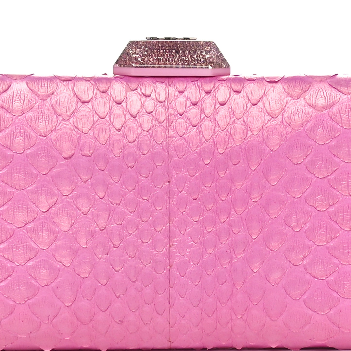 Iridescent Snakeskin Crystal CC Clutch Rose
