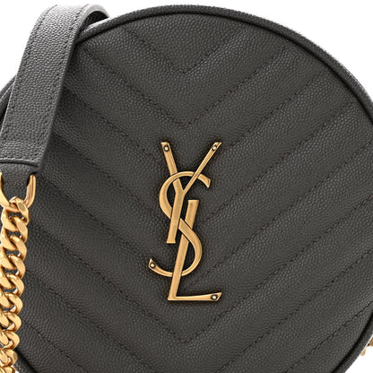 Saint Laurent Grain De Poudre Matelasse Chevron Quilted Round Vinyle Camera Bag Pebble 8 of 11
