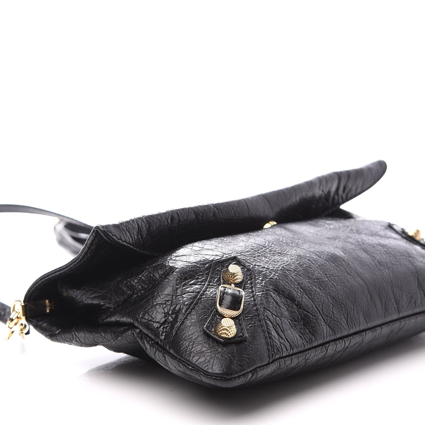 Agneau Giant 12 Gold Hardware Envelope Strap Clutch Black