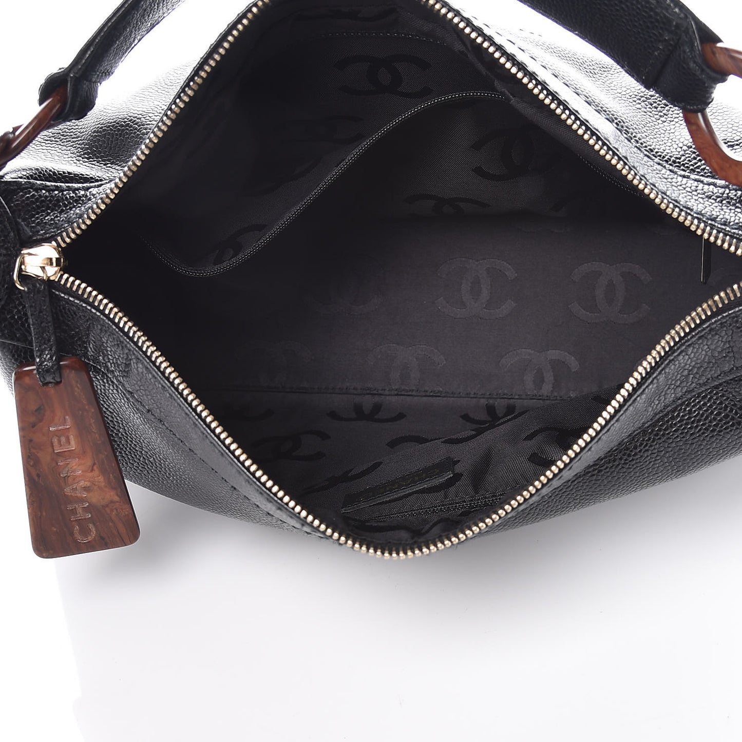 Caviar CC Wood Chain Hobo Black