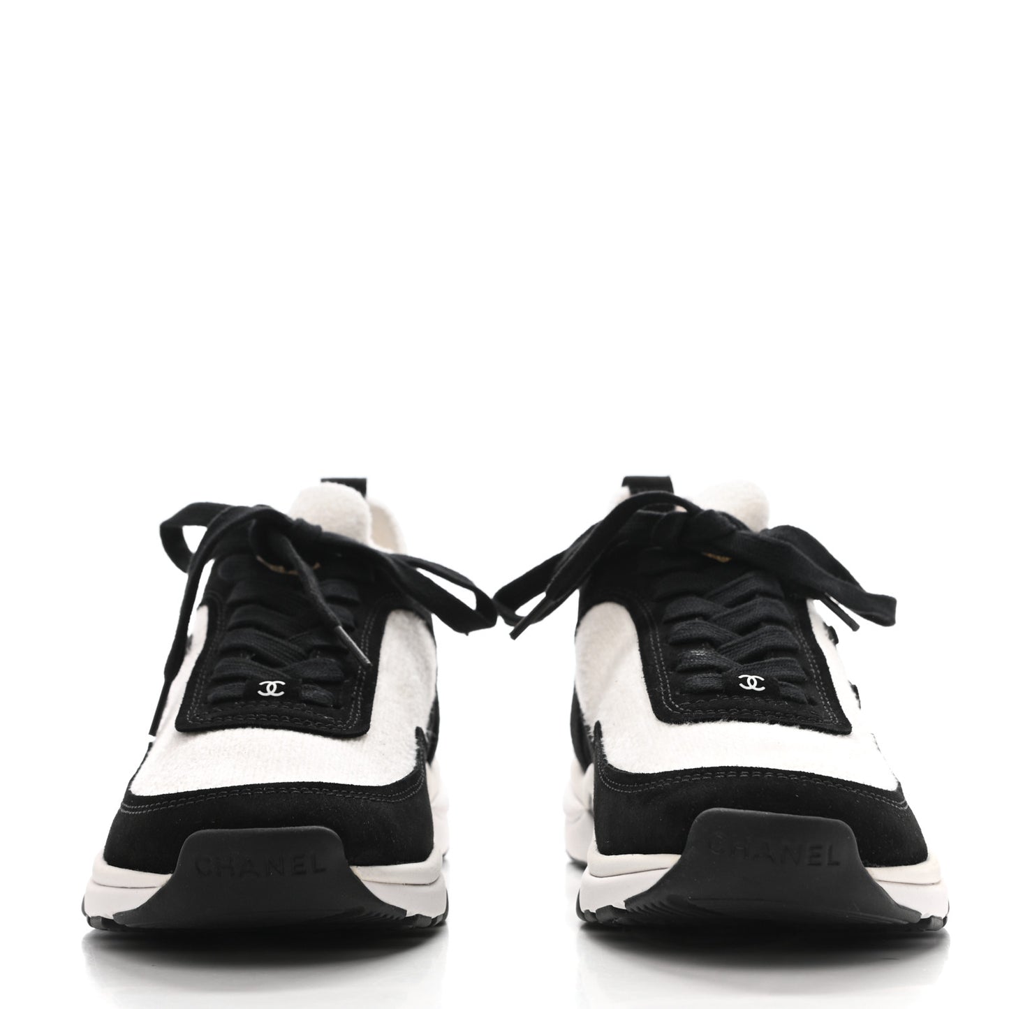 Fabric Suede Calfskin CC Sneakers 37 White Black