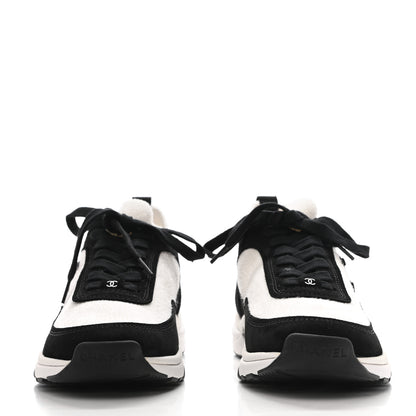 Chanel Fabric Suede Calfskin CC Sneakers 37 White Black 2 of 7