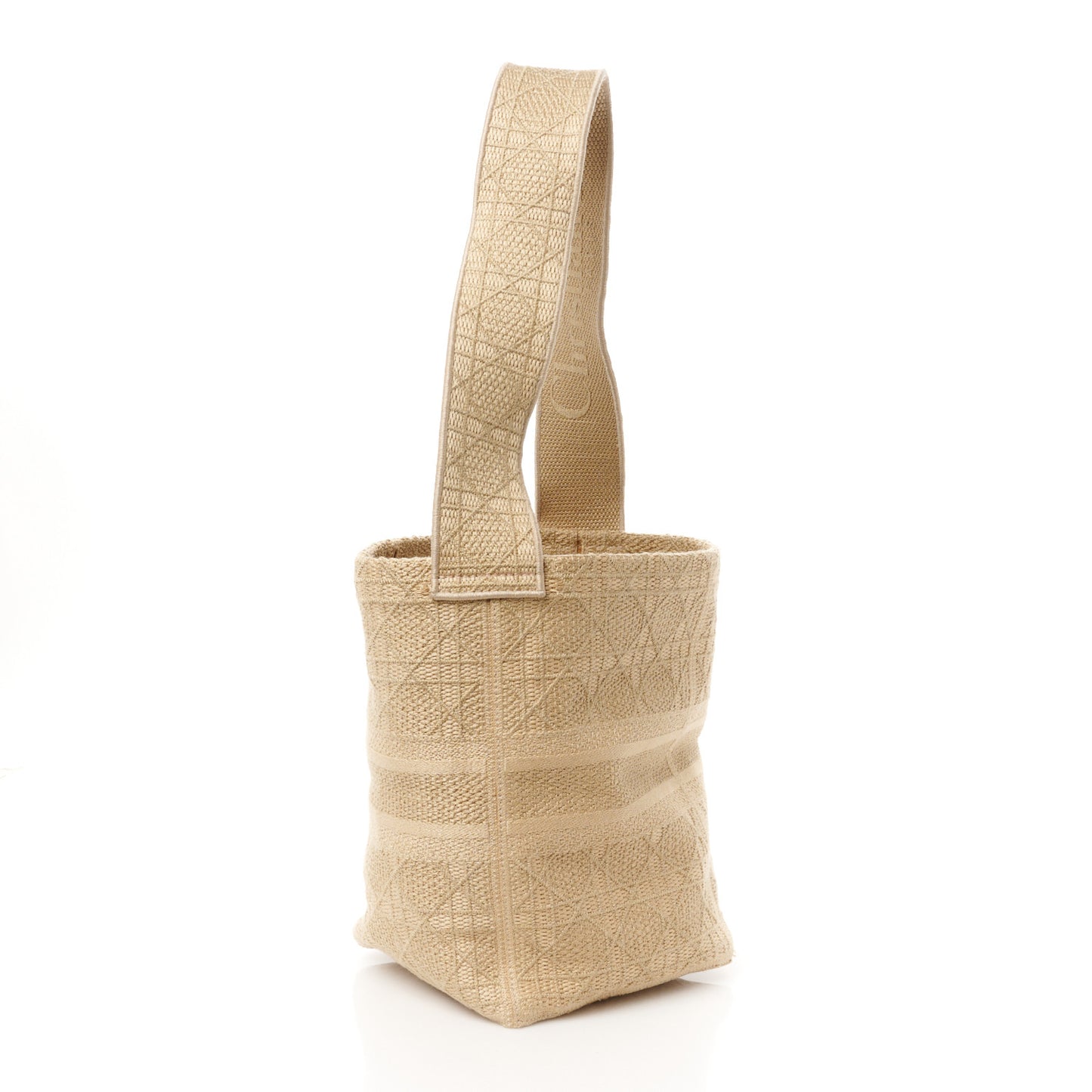 Canvas Embroidered D-Bubble Bucket Bag Beige