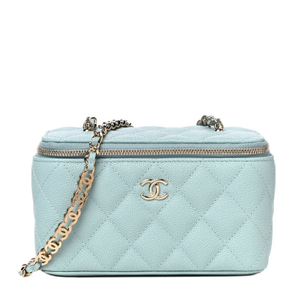 Chanel Caviar Quilted Small Tiny CC Vanity Case With Chain Light Blue 1 of 11