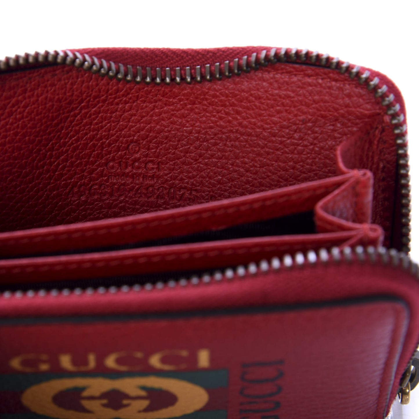 Grained Calfskin Logo Zip Around Card Case Hibiscus Red