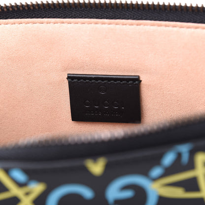 Gucci Calfskin GucciGhost Print Pouch Black New Acquamarine 9 of 12