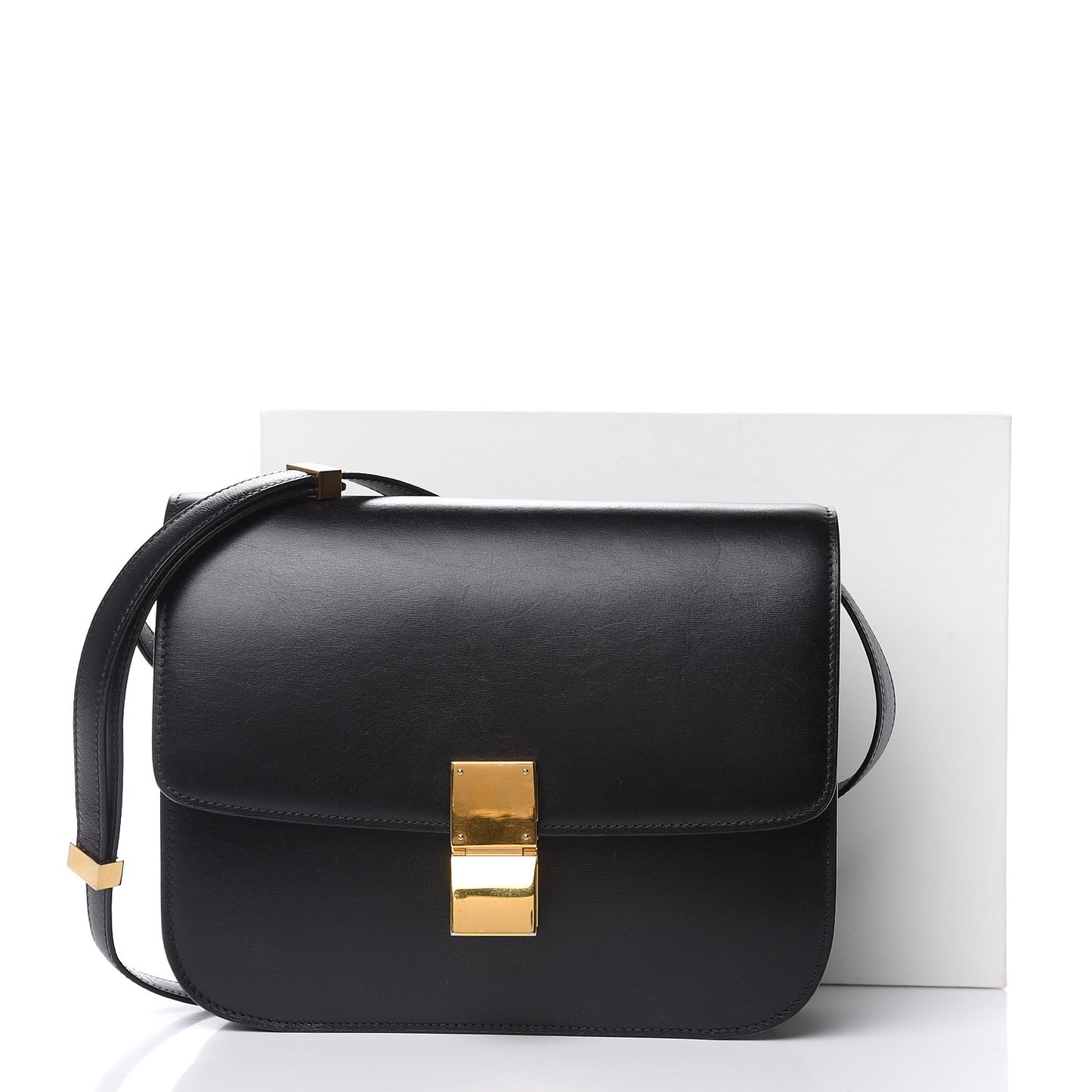 Box Calfskin Medium Classic Box Flap Bag Black