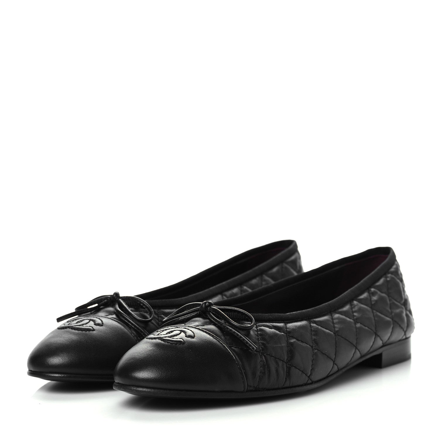 Chanel Aged Calfskin Quilted CC Cap Toe Ballerina Flats 40.5 Black 3 of 8