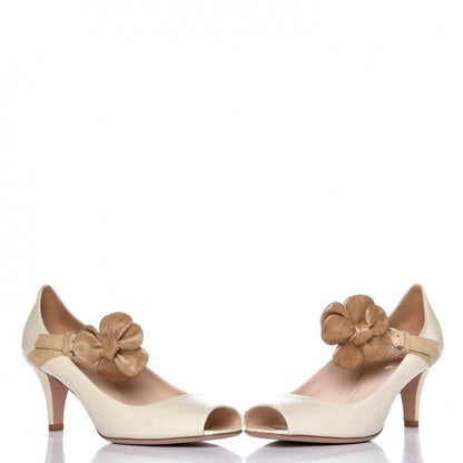 Prada Vitello Shine Lambskin Floral Mary Janes Heels 38.5 Ivory 17 of 18