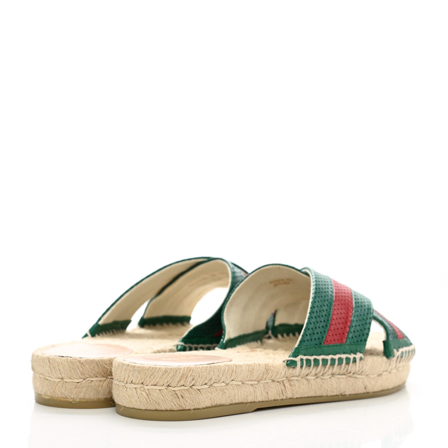 Gucci Malaga Kid Perforated Criss Cross Espadrille Slide Sandals 38 Emerald Hibiscus Red 4 of 10