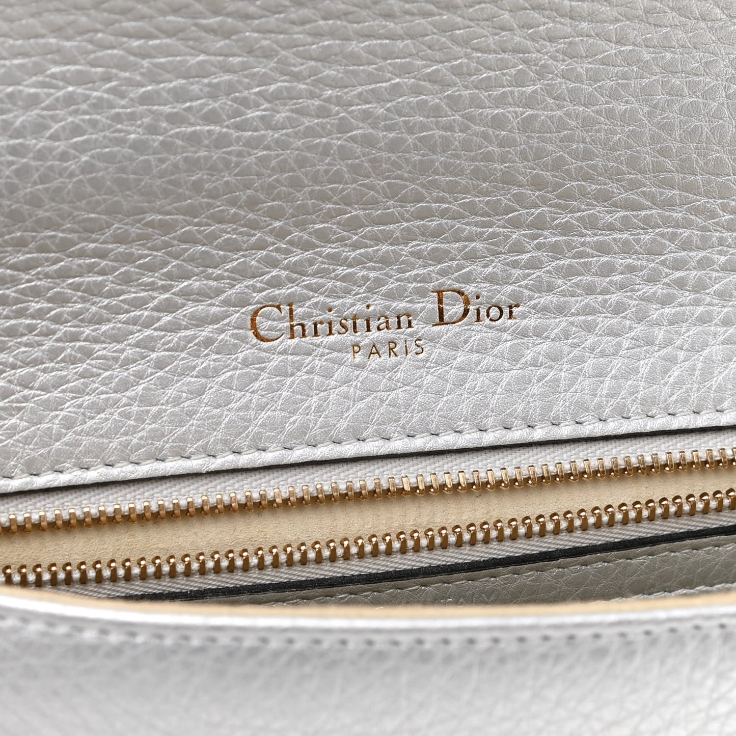 Metallic Grained Calfskin Medium Diorama Flap Bag Silver