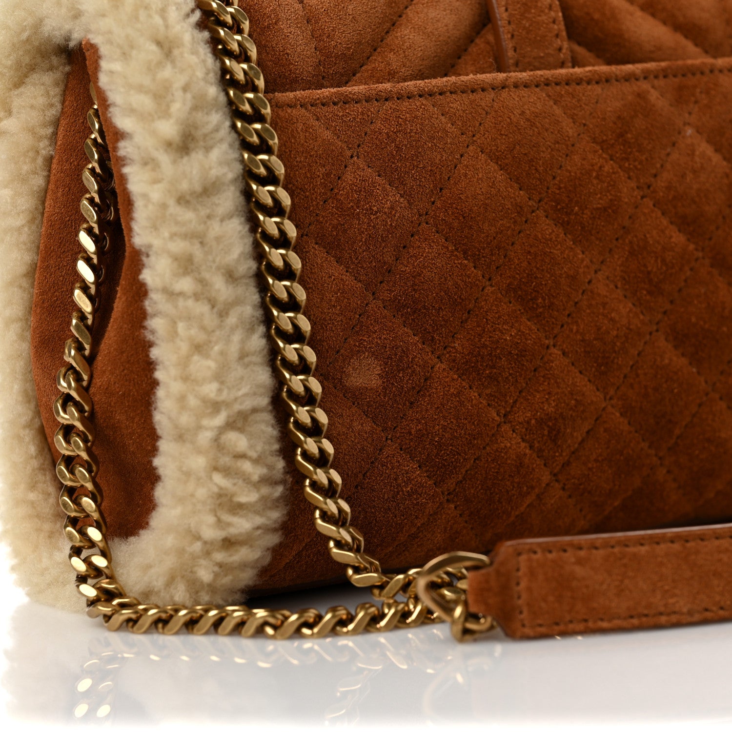 Saint Laurent Nubuck Shearling Mixed Matelasse Triquilt Small Monogram Satchel Ivory Natural Tan 8 of 8