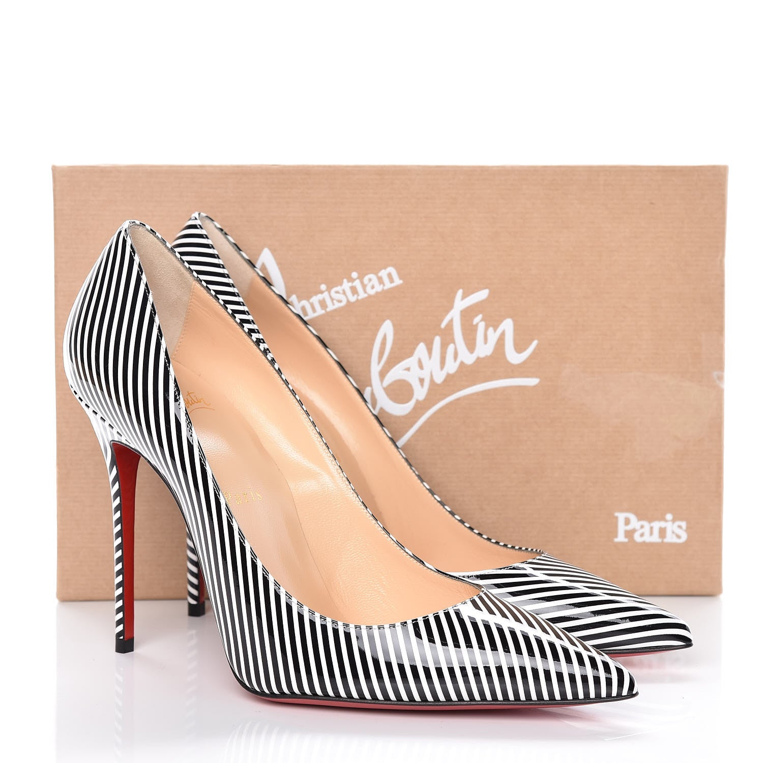 Christian Louboutin Patent Stripes Decollete 554 100 Pumps 39.5 Black White 11 of 11