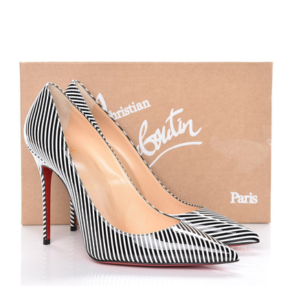 Christian Louboutin Patent Stripes Decollete 554 100 Pumps 39.5 Black White 11 of 11