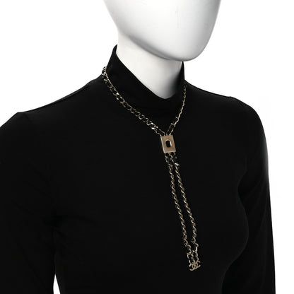 Chanel Metal Lambskin CC Lariat Necklace Black Gold 2 of 7