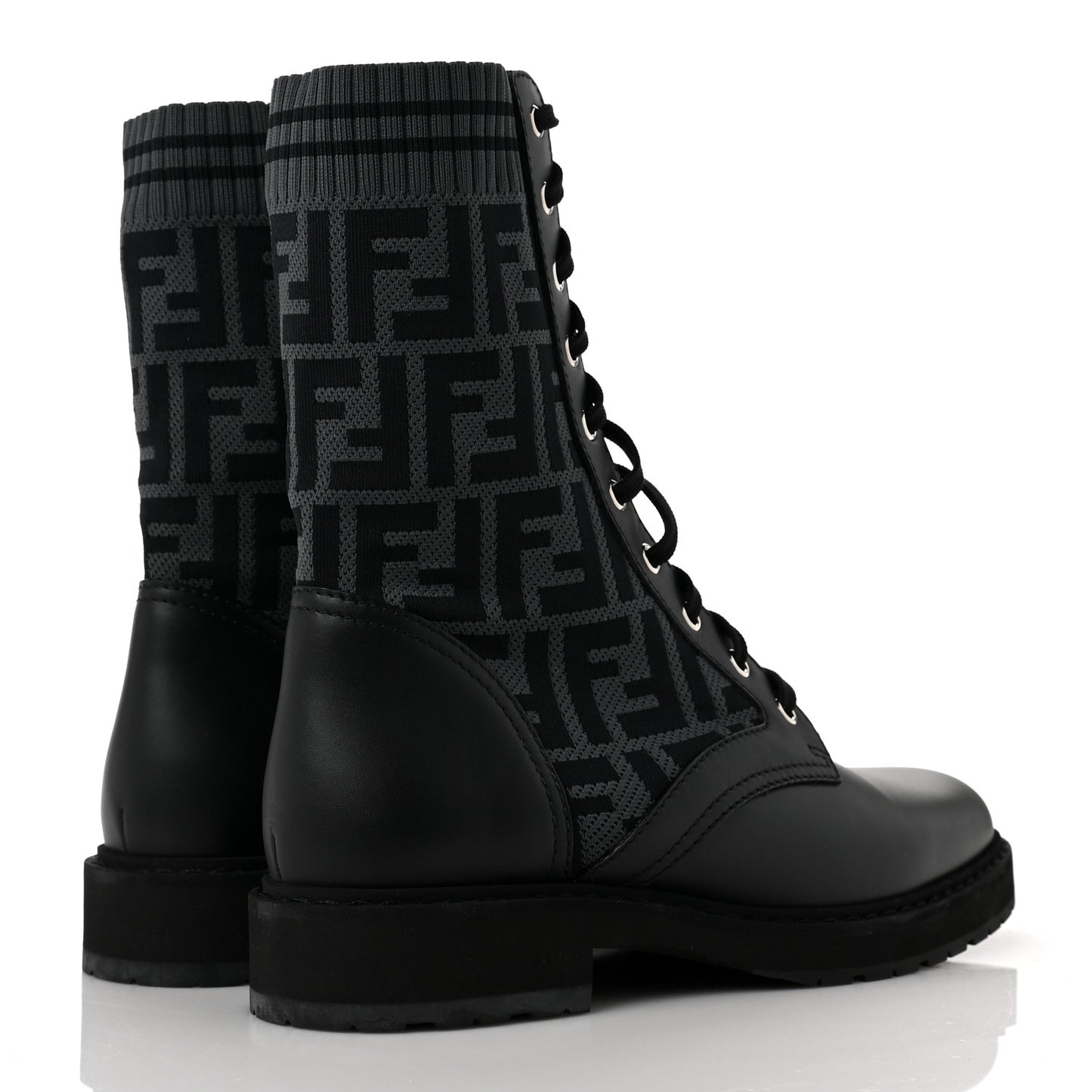 Calfskin Stretch Fabric FF Rockoko Biker Boots 40 Black Charcoal
