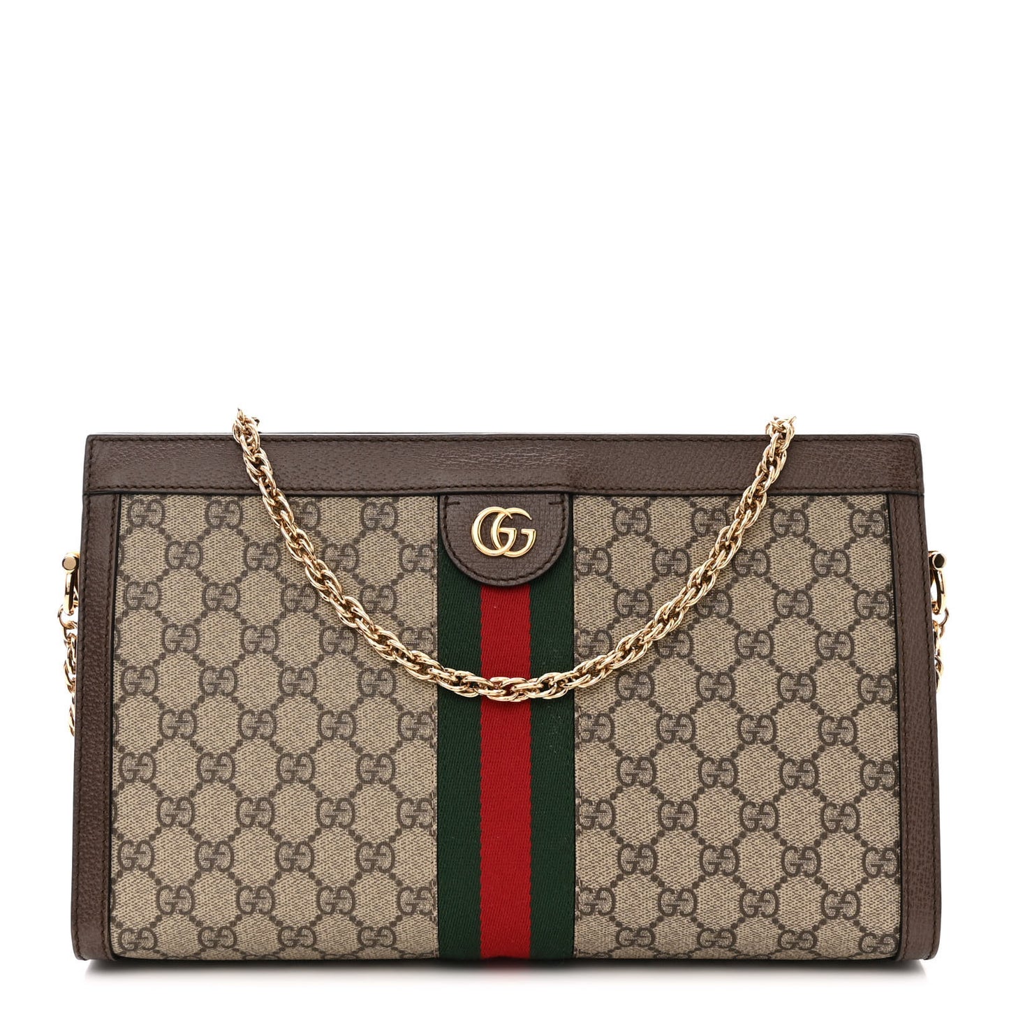 GG Supreme Monogram Web Medium Ophidia Chain Shoulder Bag Brown