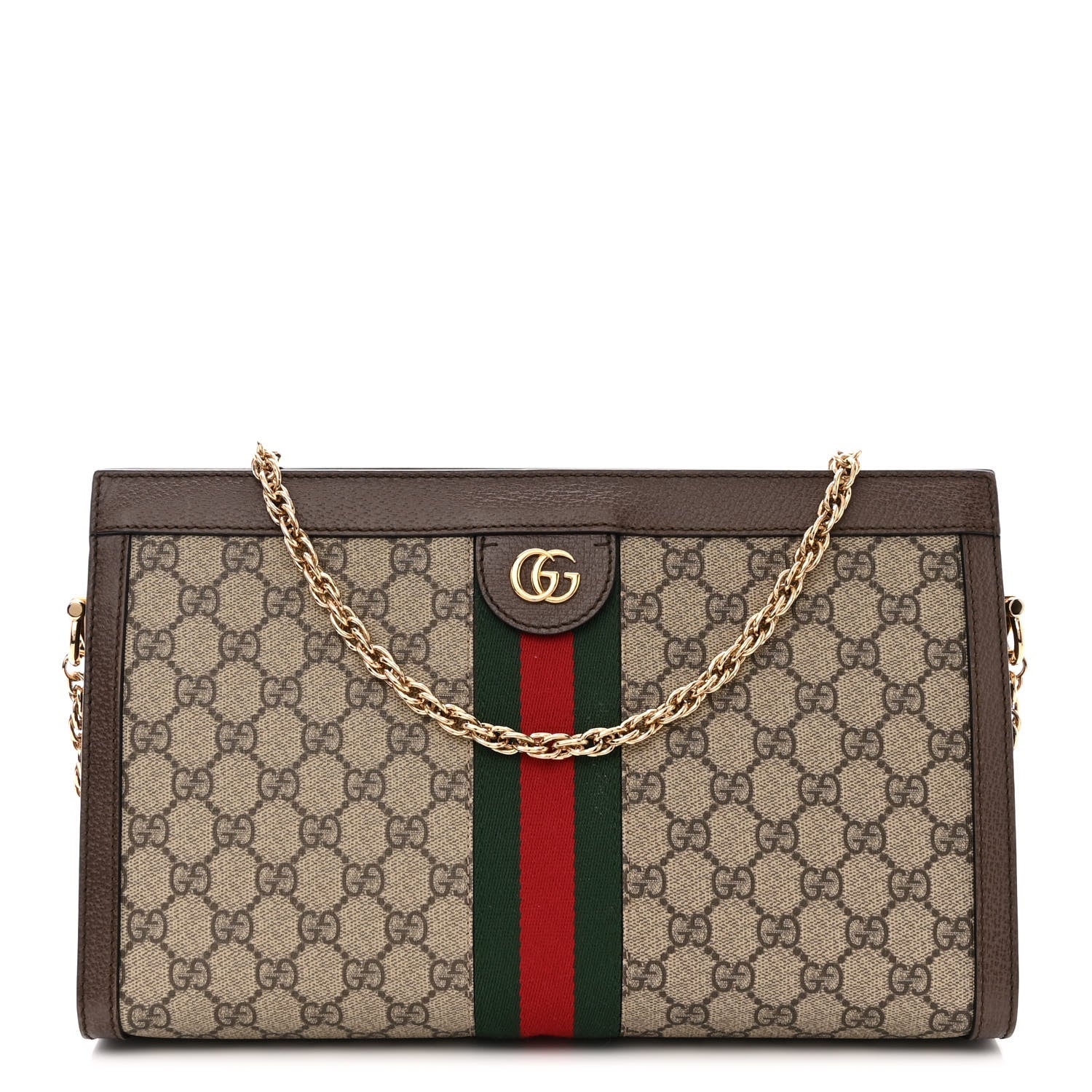 Gucci GG Supreme Monogram Web Medium Ophidia Chain Shoulder Bag Brown 1 of 10