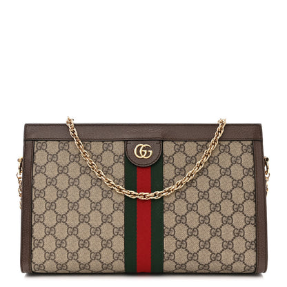 Gucci GG Supreme Monogram Web Medium Ophidia Chain Shoulder Bag Brown 1 of 10