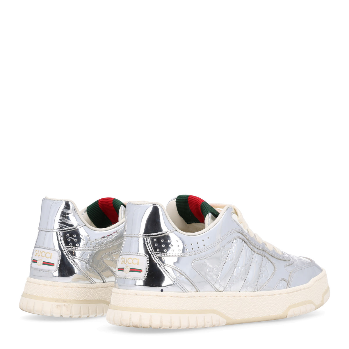 Gucci Guccissima Mirror Effect Womens Re-Web Sneakers 37 Silver 8 of 14