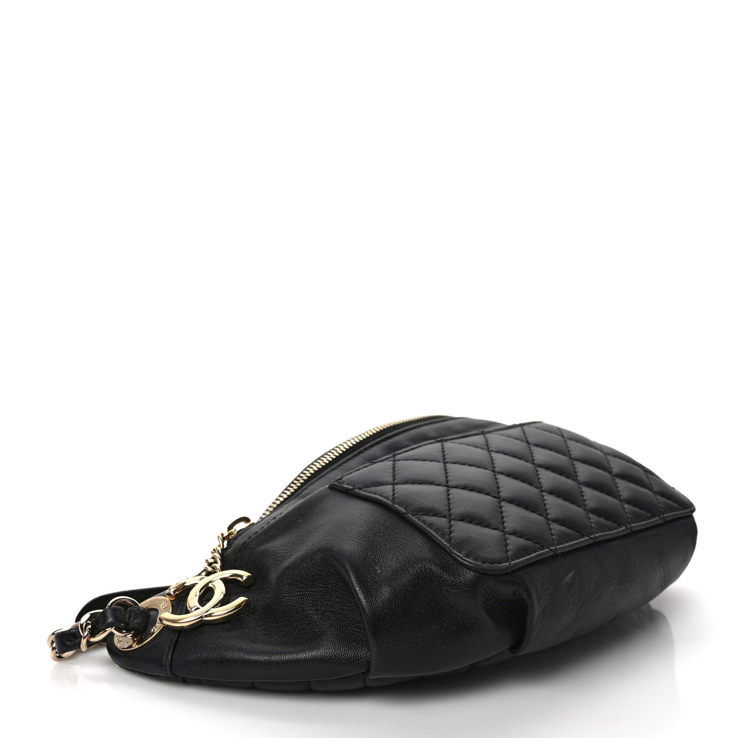 Lambskin Quilted Waist Bag Fanny Pack Black