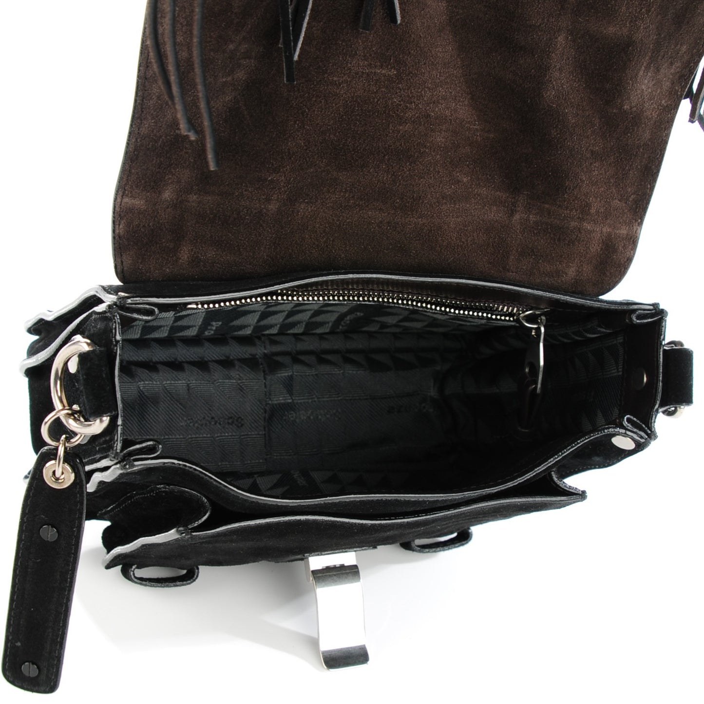 Suede Fringed PS1 Crossbody Pouch Messenger Black